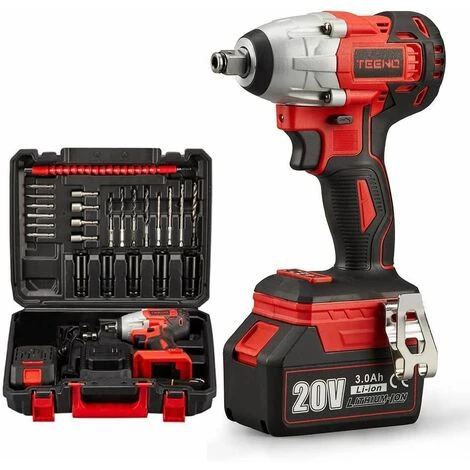 Clé à Chocs Sans Fil Brushless TEENO, 320Nm Boulonneuse A Choc Avec 3.0Ah Batterie, Boulons De Roue, Boîte Avc 25pcs Accessoires (Une Batterie) 3 Clé à Chocs Sans Fil Brushless TEENO, 320Nm Boulonneuse A Choc Avec 3.0Ah Batterie, Boulons De Roue, Boîte Avc 25pcs Accessoires (Une Batterie)