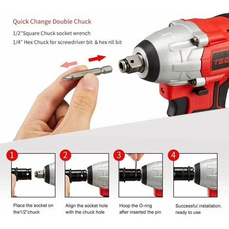 Clé à Chocs Sans Fil Brushless TEENO, 320Nm Boulonneuse A Choc Avec 3.0Ah Batterie, Boulons De Roue, Boîte Avc 25pcs Accessoires (Une Batterie) 5 Clé à Chocs Sans Fil Brushless TEENO, 320Nm Boulonneuse A Choc Avec 3.0Ah Batterie, Boulons De Roue, Boîte Avc 25pcs Accessoires (Une Batterie) – Image 3