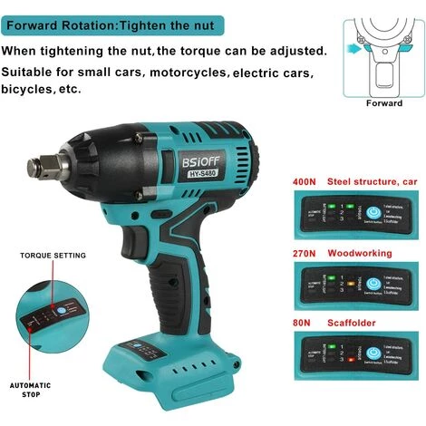 Bsioff Cl¨¦ ¨¤ Chocs Sans Fil | Boulonneuse ¨¤ Choc (400 N.m/Lumi¨¨re LED) Compatible Avec Makita 18v Batterie £¨Bleu/sans Batterie£© 5 Bsioff Cl¨¦ ¨¤ Chocs Sans Fil | Boulonneuse ¨¤ Choc (400 N.m/Lumi¨¨re LED) Compatible Avec Makita 18v Batterie £¨Bleu/sans Batterie£© – Image 3