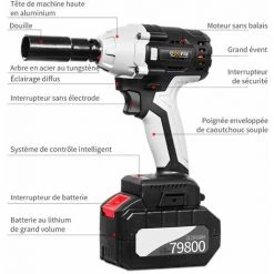 COOFIX Clé à Chocs Sans Fil (Couple Maximum 980 N/m, Changement De Pneus, Batterie Puissante, Avec LED) -Clé Soldes Magasin 31061653 5