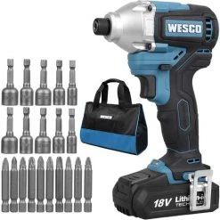 WESCO TOOL 18V Clé à Choc Sans Fil, 180 Nm, 3600 Bpm, Éclairage LED, 2.0Ah Batterie WESCO WS2320.1