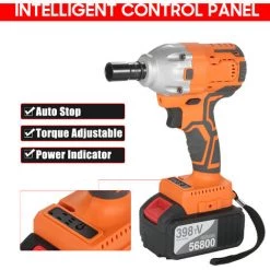 ASUPERMALL Cle Sans Fil Sans Fil 1/2 Pouce 380Nm 380Nm Couple Eleve 4.0A Li-Ion Batterie Vadiable Vitesse Chargeur Rapide Avec Prise De Boite De Transport, Orange, Prise Eu Et 1 Batterie -Clé Soldes Magasin 35098311 5