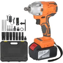 ASUPERMALL Cle Sans Fil Sans Fil 1/2 Pouce 380Nm Couple Hauteur 4.0A Li-Ion Batterie Vitesse Vitesse Chargeur Rapide Avec Prise De Boite De Transport Et Accessoires Multiples, Orange, Prise Eu Et 1 Batterie