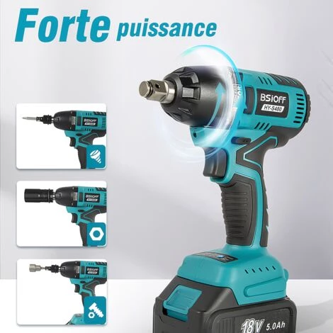 Bsioff Cl¨¦ ¨¤ Chocs Sans Fil/Boulonneuse A Choc Electrique Avec Une 18V 5.0aH Batterie Et Chargeur, (400 Nm,0-3200 Tr/min,Lumi¨¨re LED,boucles De Ceinture Dans L-BOXX) 7 Bsioff Cl¨¦ ¨¤ Chocs Sans Fil/Boulonneuse A Choc Electrique Avec Une 18V 5.0aH Batterie Et Chargeur, (400 Nm,0-3200 Tr/min,Lumi¨¨re LED,boucles De Ceinture Dans L-BOXX) – Image 5