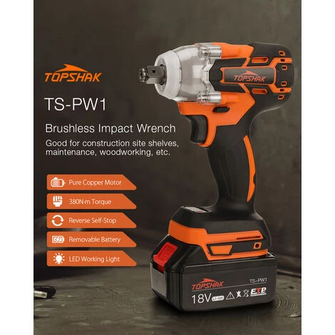 TIGA Clé à Chocs Sans Fil 520N.m 18V 1/2" Noir + Orange 1 Batterie 4 TIGA Clé à Chocs Sans Fil 520N.m 18V 1/2" Noir + Orange 1 Batterie – Image 2