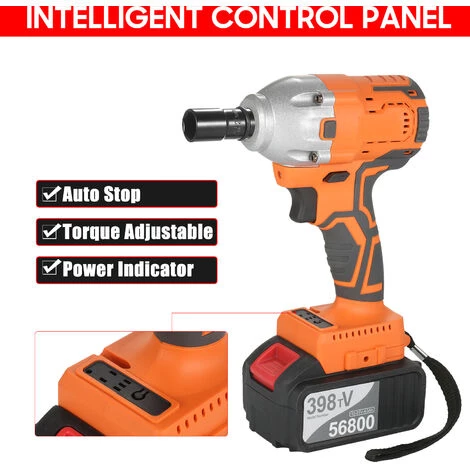 HAPPYSHOPPING Cle A Chocs Sans Fil Sans Balais 1/2 Pouce 380Nm A Couple Eleve 4.0A Li-ion Batterie Chargeur Rapide A Vitesse Variable Avec Prise De Boite De Transport Pour Moto Domestique, Modele: Orange EU Plug & 1 Batterie 7 HAPPYSHOPPING Cle A Chocs Sans Fil Sans Balais 1/2 Pouce 380Nm A Couple Eleve 4.0A Li-ion Batterie Chargeur Rapide A Vitesse Variable Avec Prise De Boite De Transport Pour Moto Domestique, Modele: Orange EU Plug & 1 Batterie – Image 5