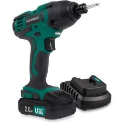 VONROC Visseuse à Choc 20V VPower – Batterie 2.0Ah Et Chargeur Rapide Inclus– 150Nm – 2 Embouts Et 2 Supports Inclus