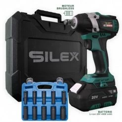 Clé à Chocs 20V Sans Fil Silex® 20V Moteur Brushless (1 X 4.0Ah Batterie Lithium ) + 10 Douilles à Choc