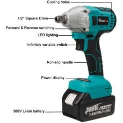 TIGA Clé à Choc - 2 Batteriess 388VF 22900MAH 350NM- Boulonneuse A Choc -Clé Soldes Magasin 37768723 4