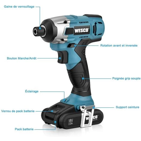 WESCO 18V 2.0Ah Visseuse à Chocs Sans Fil, 110Nm WS2318.1 6 WESCO 18V 2.0Ah Visseuse à Chocs Sans Fil, 110Nm WS2318.1 – Image 4