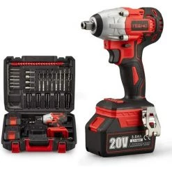 Clé à Chocs Sans Fil Brushless TEENO, 320Nm Boulonneuse A Choc Avec 3.0Ah Batterie, Boulons De Roue, Boîte Avc 25pcs Accessoires (Deux Batteries)