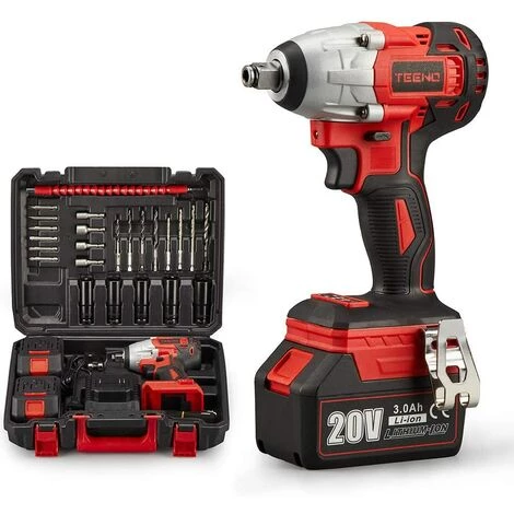 Clé à Chocs Sans Fil Brushless TEENO, 320Nm Boulonneuse A Choc Avec 3.0Ah Batterie, Boulons De Roue, Boîte Avc 25pcs Accessoires (Deux Batteries) 2 Clé à Chocs Sans Fil Brushless TEENO, 320Nm Boulonneuse A Choc Avec 3.0Ah Batterie, Boulons De Roue, Boîte Avc 25pcs Accessoires (Deux Batteries)