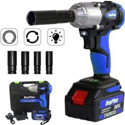 DAY PLUS Boulonneuse A Choc, DayPlus 420Nm Clé à Chocs Sans Fil Avec 2x 6.0Ah Batterie, Charge Rapide, Douilles à Chocs Pour -14, 17, 19mm, 22mm