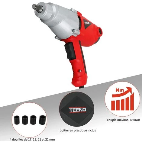Clé à Choc électrique Avec 4 Douilles En Coffret 1010W TEENO - Rouge 4 Clé à Choc électrique Avec 4 Douilles En Coffret 1010W TEENO - Rouge – Image 2