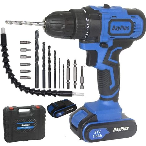 Visseuse Devisseuse Sans Fil, Day Plus 2x1500mAh Batteries 21V Perceuse Electrique, 45Nm Percussion Sans Fil, 18 + 1 Réglages Couple & 2 Vitesses Perceuse Visseuse Sans Fil 3 Visseuse Devisseuse Sans Fil, Day Plus 2x1500mAh Batteries 21V Perceuse Electrique, 45Nm Percussion Sans Fil, 18 + 1 Réglages Couple & 2 Vitesses Perceuse Visseuse Sans Fil