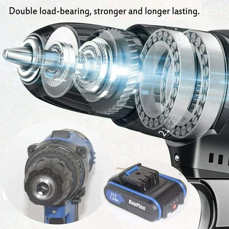 Visseuse Devisseuse Sans Fil, Day Plus 2x1500mAh Batteries 21V Perceuse Electrique, 45Nm Percussion Sans Fil, 18 + 1 Réglages Couple & 2 Vitesses Perceuse Visseuse Sans Fil 7 Visseuse Devisseuse Sans Fil, Day Plus 2x1500mAh Batteries 21V Perceuse Electrique, 45Nm Percussion Sans Fil, 18 + 1 Réglages Couple & 2 Vitesses Perceuse Visseuse Sans Fil – Image 5