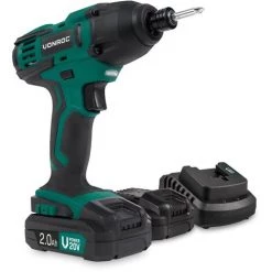 VONROC Visseuse à Choc 20V VPower – 2 Batteries 2.0Ah Et Chargeur Rapide Inclus– 150Nm – 2 Embouts Et 2 Supports Inclus