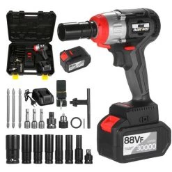 NANWEI 380 Nm 6.0A Clé à Chocs Sans Fil Moteur Sans Balai 1/2 Et 1/4 Pouce, Kit D'accessoires De Luxe, 2 Batteries - Kit D'accessoires De Luxe, 2 Batteries