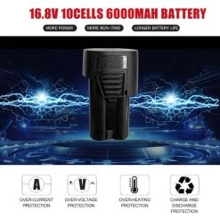 SUPERSELLER Clé à Chocs Clé à Cliquet électrique Sans Fil 3/8" 50 N.M 240 Tr/min 16, 8 V Avec Batterie Lithium-ion 6, 0 Ah Et Chargeur Rapide 6 Douilles Métriques, Prise EU 2 Batterie - Prise EU 2 Batterie -Clé Soldes Magasin 51245605 4