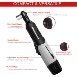 SUPERSELLER Clé à Chocs Clé à Cliquet électrique Sans Fil 3/8" 50 N.M 240 Tr/min 16, 8 V Avec Batterie Lithium-ion 6, 0 Ah Et Chargeur Rapide 6 Douilles Métriques, Prise EU 2 Batterie - Prise EU 2 Batterie -Clé Soldes Magasin 51245605 5