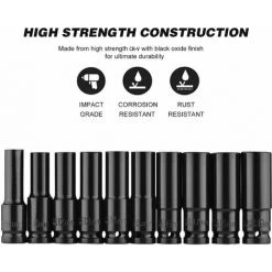 SUPERSELLER Clé à Chocs Jeu De Douilles à Chocs Hexagonales à Entraînement 1/2 Pouce 10 Pièces Douilles Profondes Tailles Métriques 8-19mm En Acier Au Carbone Avec Boîte De Rangement, 10 Pièces Et 8-19mm -Clé Soldes Magasin 51246168 5