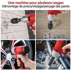 MERKMAK Boulonneuse A Choc Sans Fil 300NM 4500RPM Perceuse Visseuse A Choc Avec 2 Batteries 7500mAh 58 Accessoires Boite En Plastique -Clé Soldes Magasin 52477790 5