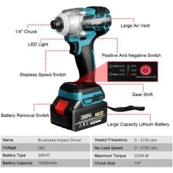 JMAX Clé à Chocs Sans Fil 520N.M 1/2" 388VF Avec 18V Batterie + Chargeur -Clé Soldes Magasin 52732579 3