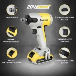 Cle A Choc Sans Fil BRUSHLESS 20V, ENVENTOR 300Nm Boulonneuse A Choc ,Mandrin 13 Mm (1/2"),avec Batterie 2,0Ah Et Chargeur, 4 Prises,Boucle De Ceinture,y Compris Lumieres LED,avec Mallette Rigide -Clé Soldes Magasin 53618585 2