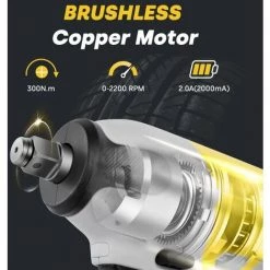 Cle A Choc Sans Fil BRUSHLESS 20V, ENVENTOR 300Nm Boulonneuse A Choc ,Mandrin 13 Mm (1/2"),avec Batterie 2,0Ah Et Chargeur, 4 Prises,Boucle De Ceinture,y Compris Lumieres LED,avec Mallette Rigide -Clé Soldes Magasin 53618585 3