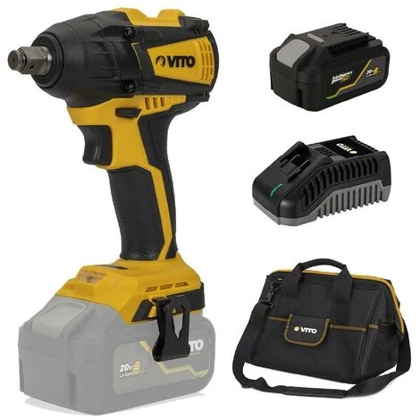 Clé à Choc 20V Batterie 4Ah Lithium Couple 300 Nm VITO Chargeur Rapide 20V + Sac De Rangement 3 Clé à Choc 20V Batterie 4Ah Lithium Couple 300 Nm VITO Chargeur Rapide 20V + Sac De Rangement
