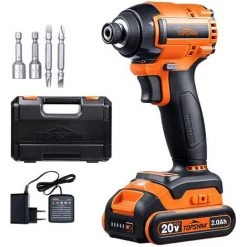 INSMA Clé à Chocs Visseuse à Choc Sans Fil Brushless TOPSHAK TS-ESD4 1/4" 200NM 20V 1 Batterie En Coffret + 4 Forets -Clé Soldes Magasin 57550239 3