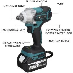 JMAX 288V Clé à Chocs électrique Sans Fil 520 N.M 1/2 Pouce Avec 2 Batterie 22800mAh -Clé Soldes Magasin 58427175 4