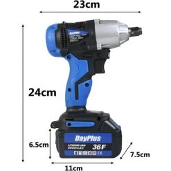 DAY PLUS Clé à Chocs Sans Fil, 21V Boulonneuse A Choc Electrique Avec 1/2'' Chuck, Couple Maximum 420N·m, 2 X 6,0Ah Batterie Lithium-ion, 4 Prises-14/17/19/22mm, Pour La Voiture Et Projets De Bricolage -Clé Soldes Magasin 59282174 5