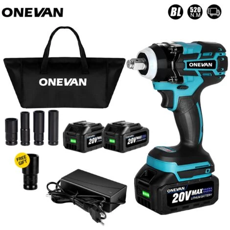 ONEVAN Clé électrique Sans Balais 320N.M. De 1/2 Pouces, 21V, Clé à Chocs Sans Fil, Prise Avec Batterie Li-ion De 3.0Ah, Outil électrique D'installation Portable - 2*batterie+5*douille+1*sac 3 ONEVAN Clé électrique Sans Balais 320N.M. De 1/2 Pouces, 21V, Clé à Chocs Sans Fil, Prise Avec Batterie Li-ion De 3.0Ah, Outil électrique D'installation Portable - 2*batterie+5*douille+1*sac