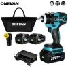 ONEVAN Clé électrique Sans Balais 320N.M. De 1/2 Pouces, 21V, Clé à Chocs Sans Fil, Prise Avec Batterie Li-ion De 3.0Ah, Outil électrique D'installation Portable - 2*batterie+1*douille+1*sac