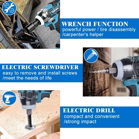 ONEVAN Clé électrique Sans Balais 320N.M. De 1/2 Pouces, 21V, Clé à Chocs Sans Fil, Prise Avec Batterie Li-ion De 3.0Ah, Outil électrique D'installation Portable - 2*batterie+1*douille+1*sac 4 ONEVAN Clé électrique Sans Balais 320N.M. De 1/2 Pouces, 21V, Clé à Chocs Sans Fil, Prise Avec Batterie Li-ion De 3.0Ah, Outil électrique D'installation Portable - 2*batterie+1*douille+1*sac – Image 2
