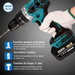 ONEVAN Clé à Chocs électrique, Pistolet à Peinture Sans Fil 800ml, Scie Sabre électrique, Lampe De Poche, Perceuse à Percussion 3 En 1, Pour Outil à Batterie 18v - Perceuse à Percussion Avec 2*batterie+1*sac 11 ONEVAN Clé à Chocs électrique, Pistolet à Peinture Sans Fil 800ml, Scie Sabre électrique, Lampe De Poche, Perceuse à Percussion 3 En 1, Pour Outil à Batterie 18v - Perceuse à Percussion Avec 2*batterie+1*sac -Clé Soldes Magasin 59658983 5