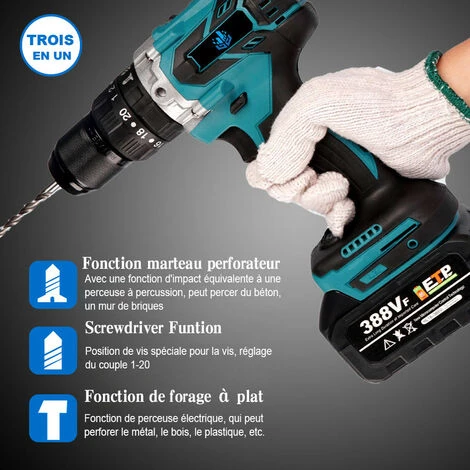 ONEVAN Clé à Chocs électrique, Pistolet à Peinture Sans Fil 800ml, Scie Sabre électrique, Lampe De Poche, Perceuse à Percussion 3 En 1, Pour Outil à Batterie 18v - Perceuse à Percussion Avec 2*batterie+1*sac 7 ONEVAN Clé à Chocs électrique, Pistolet à Peinture Sans Fil 800ml, Scie Sabre électrique, Lampe De Poche, Perceuse à Percussion 3 En 1, Pour Outil à Batterie 18v - Perceuse à Percussion Avec 2*batterie+1*sac – Image 5