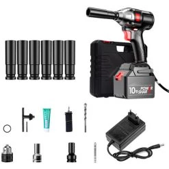 TANCYCO Clé à Chocs Sans Fil Brushless 880NM à Vitesse Variable Avec Batterie Li-ion 21V Prises 17-22mm 2 Convertisseurs Patte De Forage 13mm Pour Voiture Et Maison,Le Noir,Prise UE