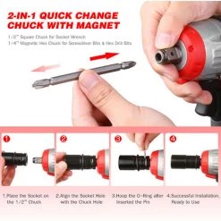 SUPERSELLER Clé à Chocs Sans Fil Couple 380Nm Moteur Sans Balais Mandrin Rapide 1/2 Et 1/4 Pouces 2x6.0A Avec Chargeur Rapide Kit D'impact Multifonction à Vitesse Variable Avec Mandrin à Clé Et 17 Accessoires -Clé Soldes Magasin 60712571 5