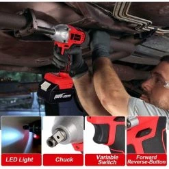 ONEVAN Clé à Chocs Sans Fil Brushless électrique, 800Nm, Boulonneuse A Choc Sans Balais, 1/2 Pouces, Convient Pour Batterie Makita 18v, Pour Pneus De Voiture - Avec 2 Batterie -Clé Soldes Magasin 63594618 5