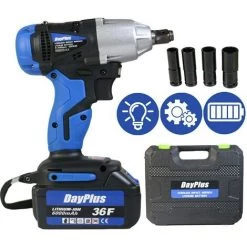 DAY PLUS 2022 Clé à Chocs Sans Fil, 21V Boulonneuse A Choc Electrique Avec 1/2'' Chuck, Couple Maximum 420NM, Professional Deboulonneuse A Choc, Pour La Voiture Et La Maison, Bleu