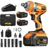 ZHJAN 21V Impact Driver, Clé à Chocs Sans Balais à Couple élevé De 1/2 Pouce, Perceuse Combinée Sans Fil Professionnelle Avec 2 Batteries PCS 4.0Ah, Chargeur Rapide -Clé Soldes Magasin 63923634 1