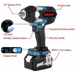 ONEVAN Clé à Chocs Sans Fil Brushless électrique, 1800Nm 1/2 Pouces, Boulonneuse A Choc Convient Pour Batterie 18V Makita - Avec 2 Batteries -Clé Soldes Magasin 63952133 3