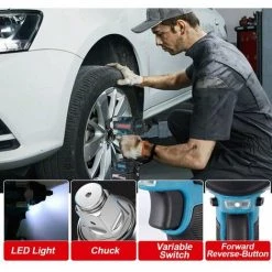 ONEVAN Clé à Chocs Sans Fil Brushless électrique, 1800Nm 1/2 Pouces, Boulonneuse A Choc Convient Pour Batterie 18V Makita - Avec 2 Batteries -Clé Soldes Magasin 63952133 5