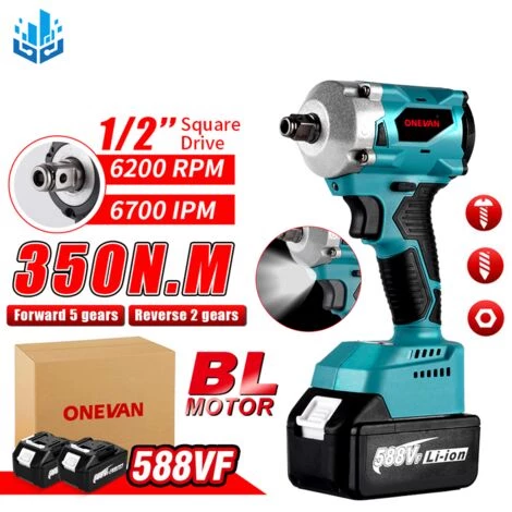ONEVAN Clé électrique Sans Balais 18V, 350 N.m, Couple Réglable, 7 Vitesses, Sans Fil, Outil électrique 3 ONEVAN Clé électrique Sans Balais 18V, 350 N.m, Couple Réglable, 7 Vitesses, Sans Fil, Outil électrique