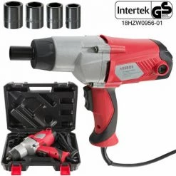 AREBOS Cle A Choc 1100 W | Clé A Chocs Electrique | Boulonneuse A Choc | 450 Nm | 2200 Rpm | Poignée Antidérapante Soft Grip | Mécanisme De Frappe à Marteau | 4 Prises Incluses - Rouge