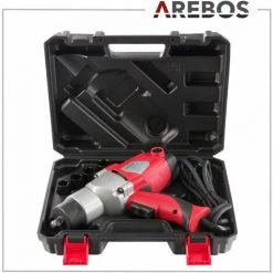 AREBOS Cle A Choc 1100 W | Clé A Chocs Electrique | Boulonneuse A Choc | 450 Nm | 2200 Rpm | Poignée Antidérapante Soft Grip | Mécanisme De Frappe à Marteau | 4 Prises Incluses - Rouge -Clé Soldes Magasin 7557574 4